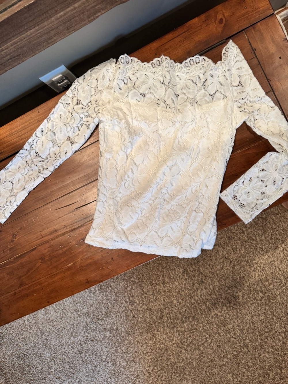 Off-Shoulder White Lace Blouse